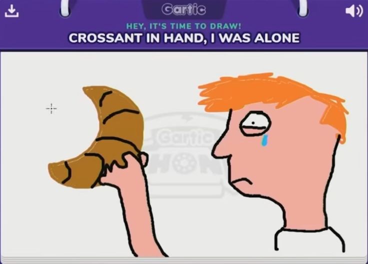 image of a gartic phone drawing titled: croissant in hand, i was alone
